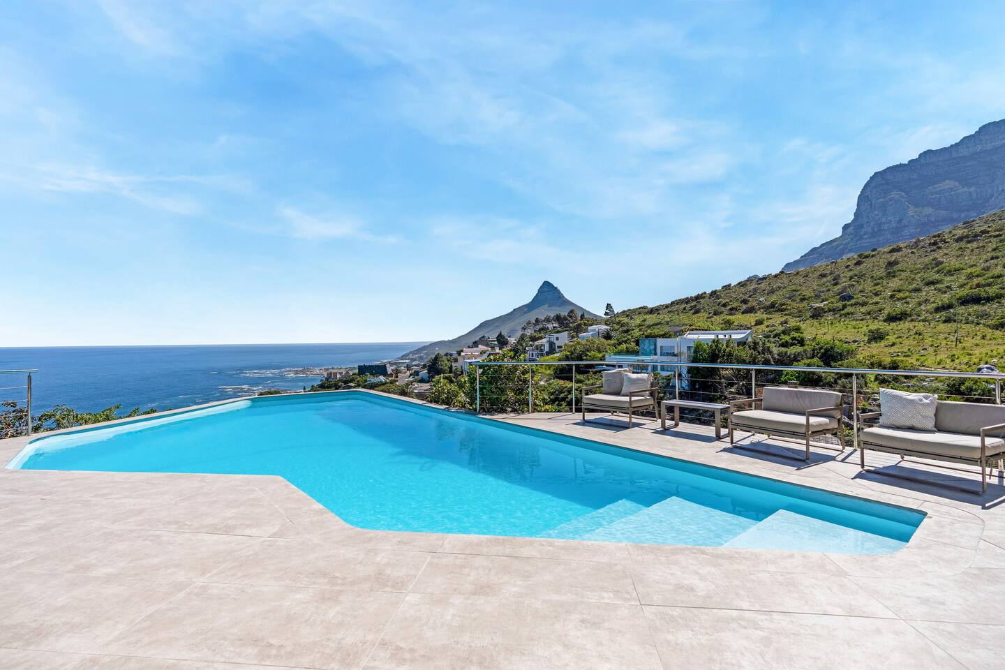 Pool terrace looking across Camps Bay toward the Atlantic